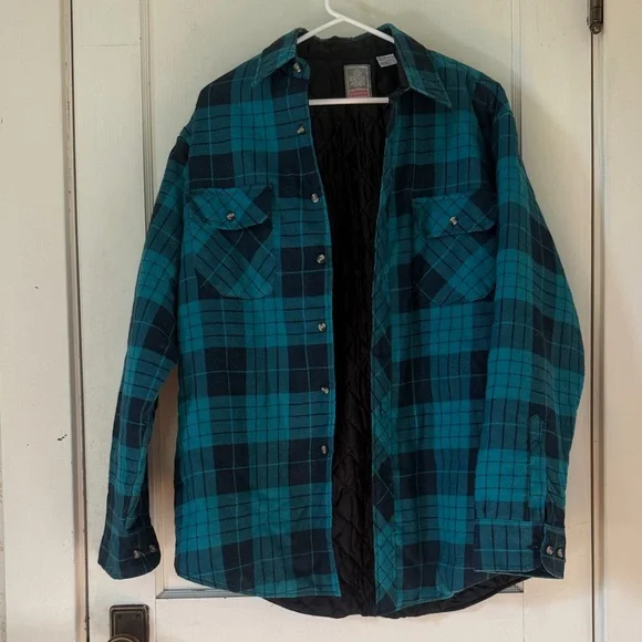 Men's Teal and Black Plaid Lightweight Shirt Jacket - Picture 4 of 8